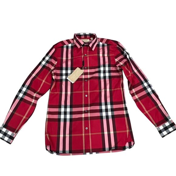 Burberry Haymarket Check Red Button Down Shirt Size Small - Picture 1 of 6